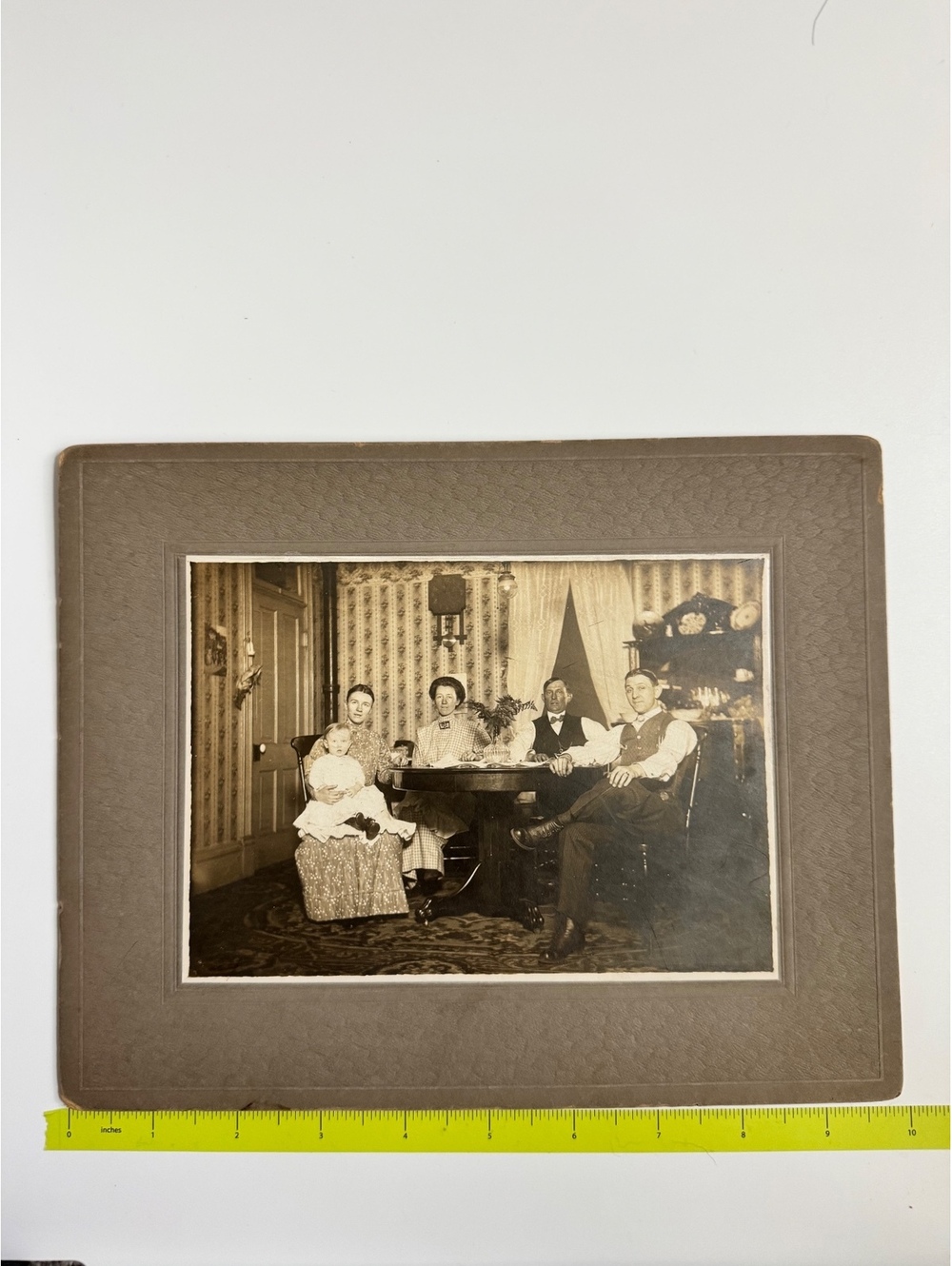 Vintage Early 20th Century Family Portrait Photograph Mounted on Textured Card